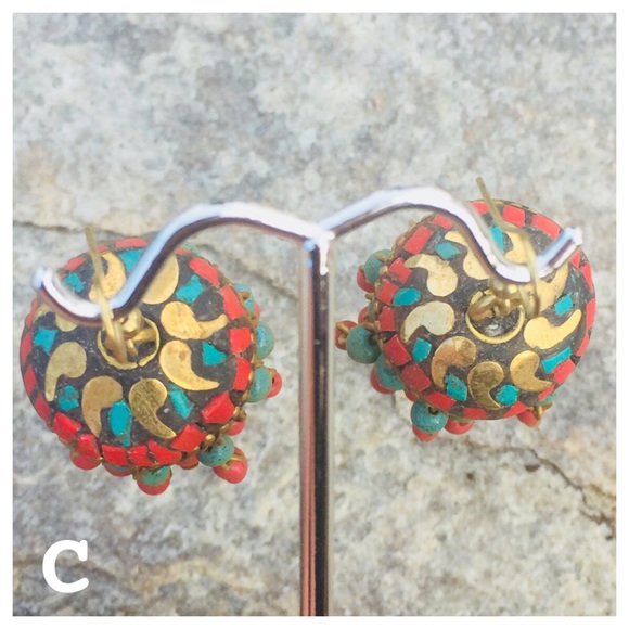 Brass & Stone Lotus Dangle Drop Earrings India - Picture 7 of 8